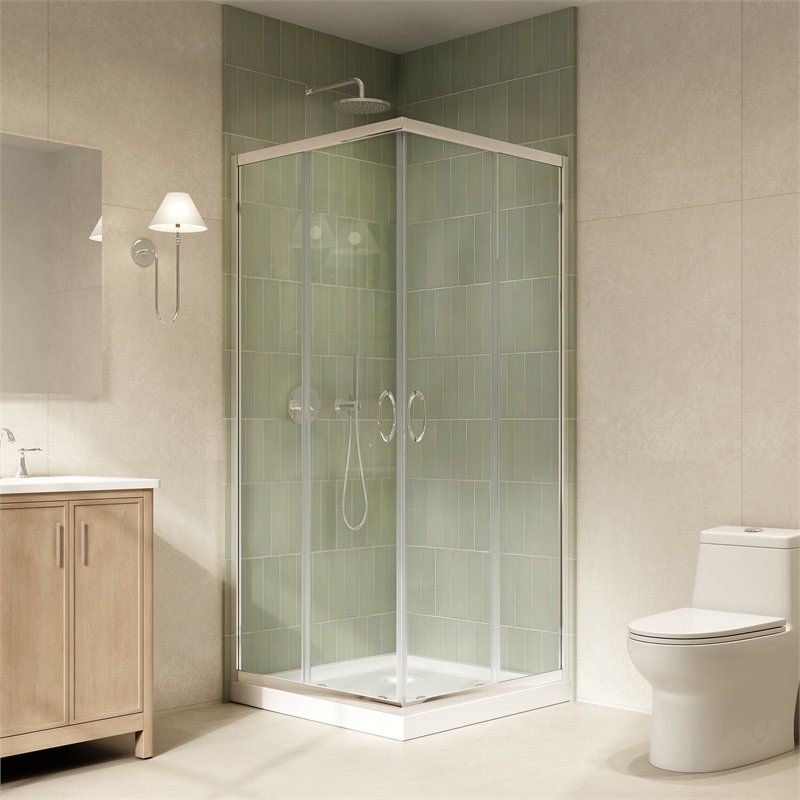 Breeze 36 in. x 36 in. x 73 in. Square Corner Shower Kit in Chrome Door and Pan