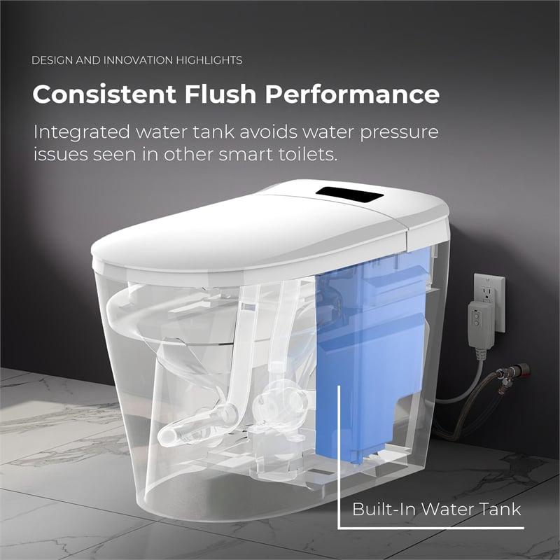 OVE Bradley ADA Dual-Flush Hands-Free Smart Bidet Toilet with White Trim