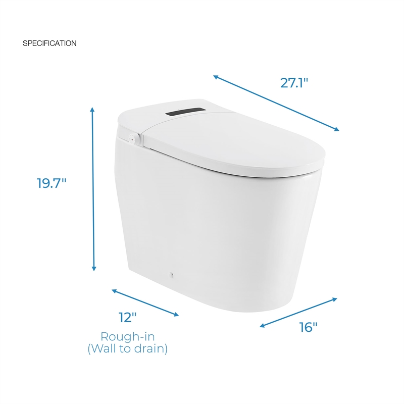 OVE Bradley ADA Dual-Flush Hands-Free Smart Bidet Toilet with White Trim
