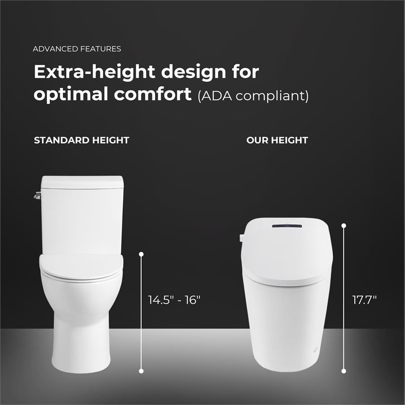 OVE Bradley ADA Dual-Flush Hands-Free Smart Bidet Toilet with White Trim