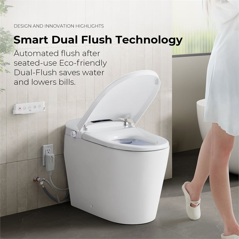 OVE Bradley ADA Dual-Flush Hands-Free Smart Bidet Toilet with White Trim