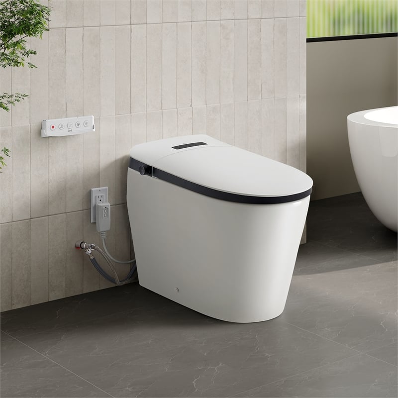 OVE Bradley ADA Dual-Flush Hands-Free Smart Bidet Toilet with Black Trim
