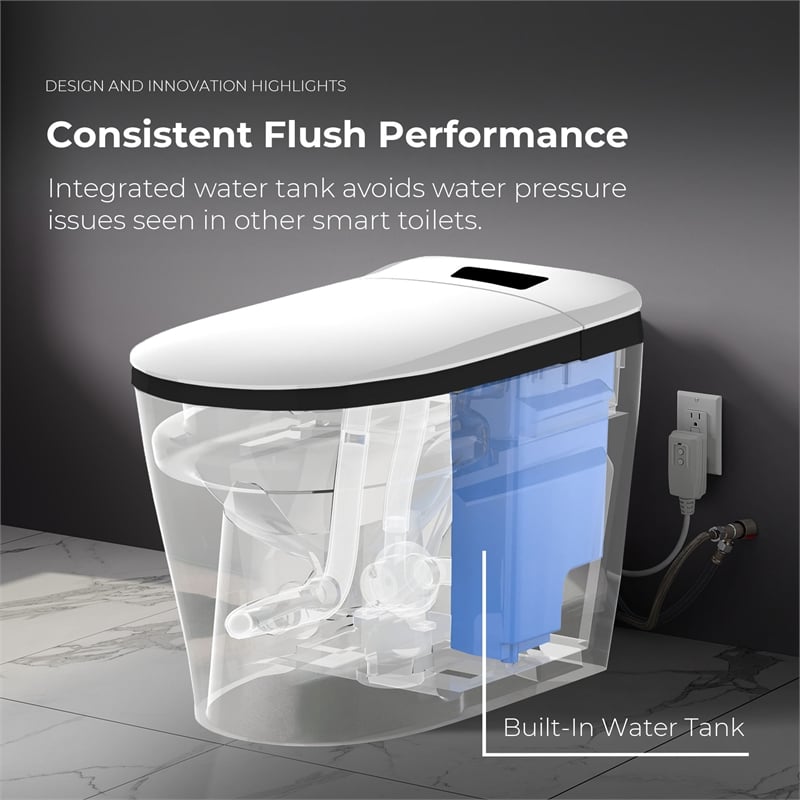 OVE Bradley ADA Dual-Flush Hands-Free Smart Bidet Toilet with Black Trim