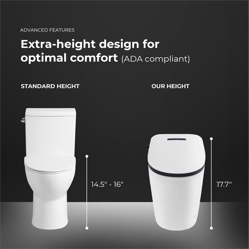 OVE Bradley ADA Dual-Flush Hands-Free Smart Bidet Toilet with Black Trim