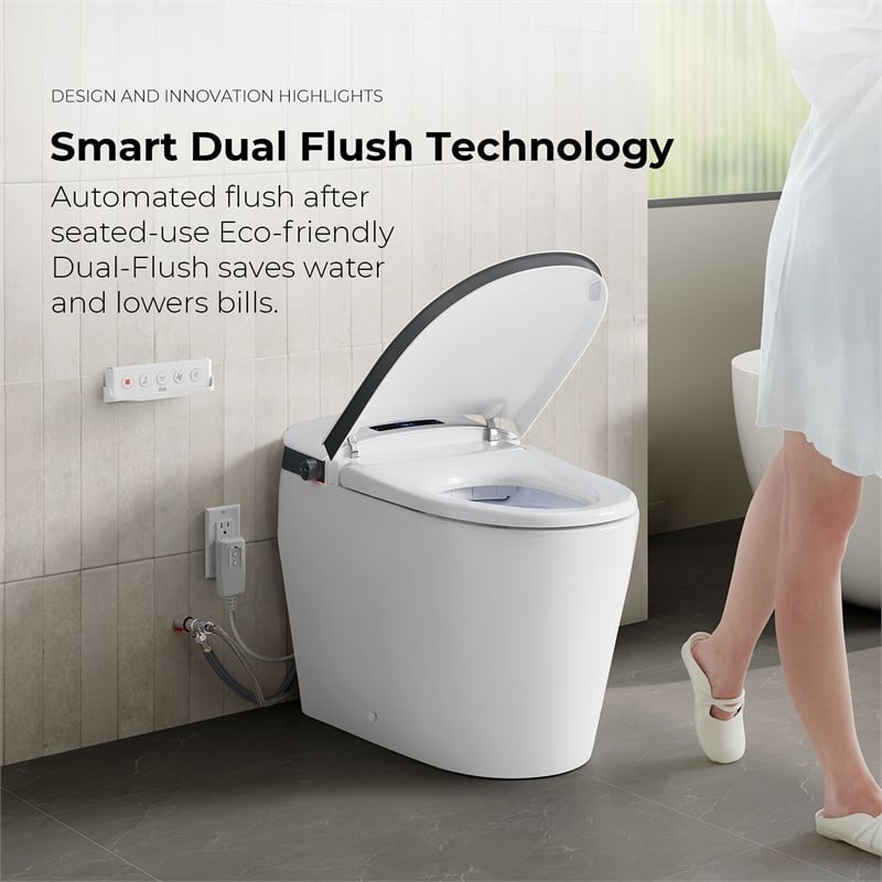 OVE Bradley ADA Dual-Flush Hands-Free Smart Bidet Toilet with Black Trim