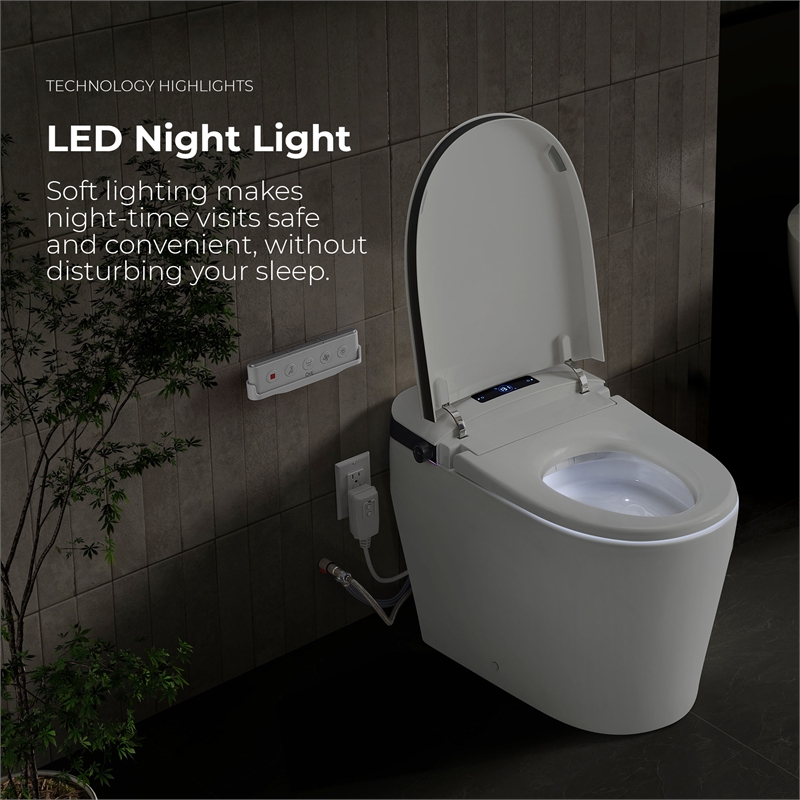 OVE Bradley ADA Dual-Flush Hands-Free Smart Bidet Toilet with Black Trim