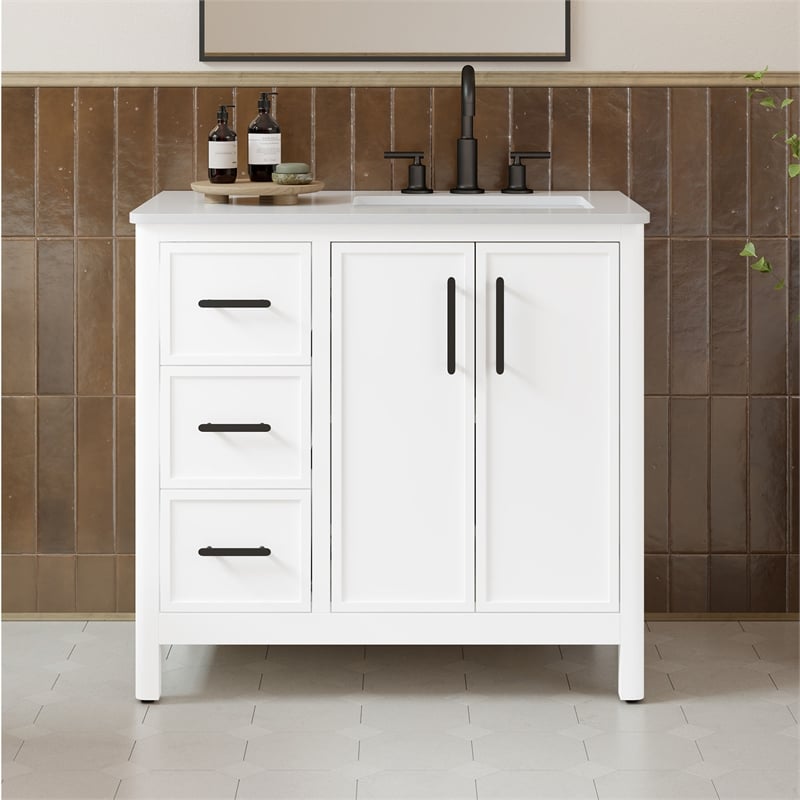 Solas 36 in. Bathroom Vanity in Pure White with White Countertop