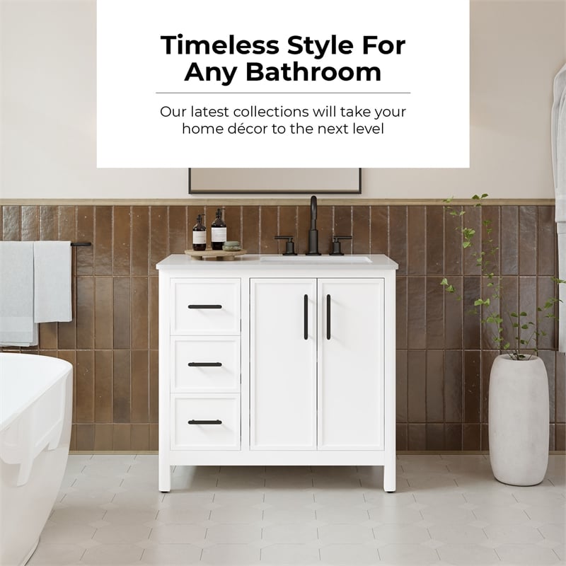 Solas 36 in. Bathroom Vanity in Pure White with White Countertop