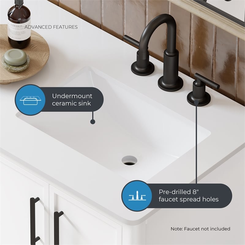 Solas 36 in. Bathroom Vanity in Pure White with White Countertop