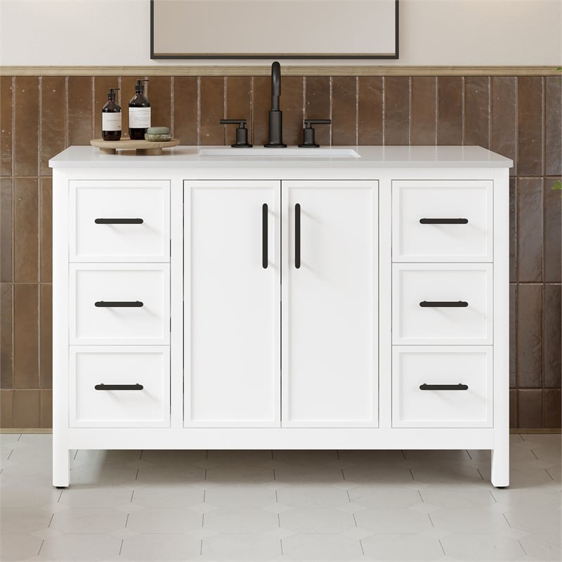 Solas 48 in. Bathroom Vanity in Pure White with White Countertop