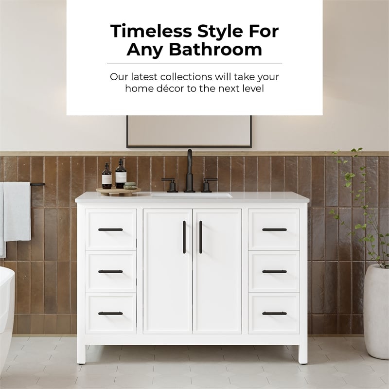 Solas 48 in. Bathroom Vanity in Pure White with White Countertop