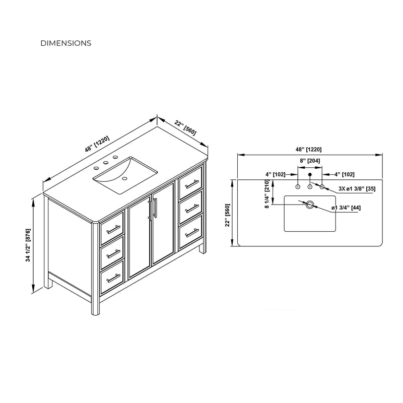 Solas 48 in. Bathroom Vanity in Pure White with White Countertop