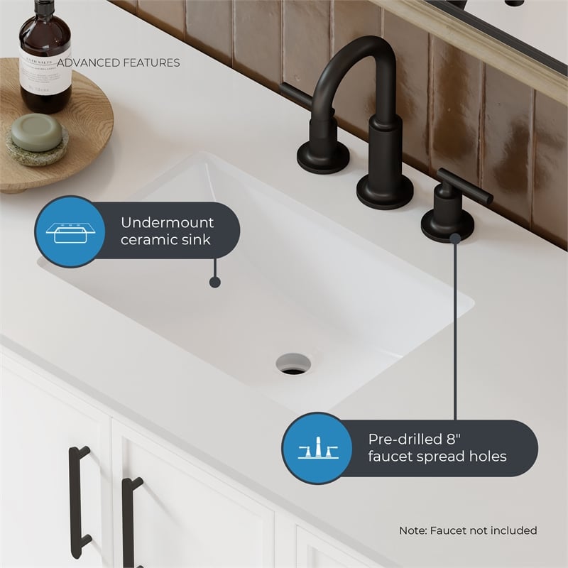 Solas 48 in. Bathroom Vanity in Pure White with White Countertop