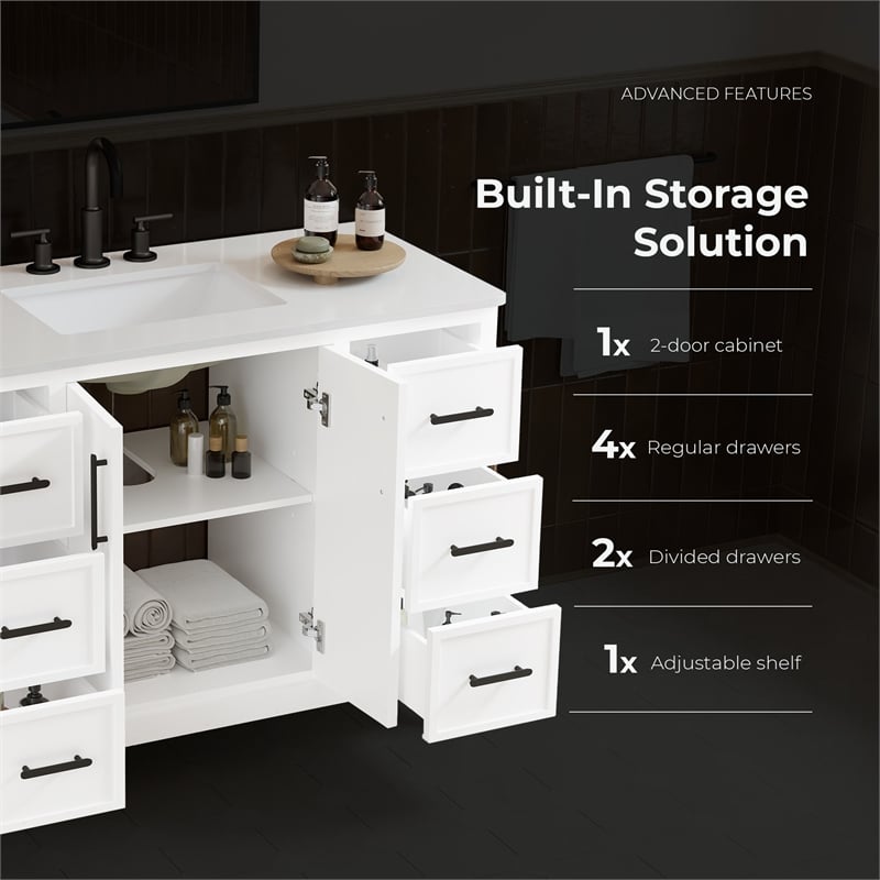Solas 48 in. Bathroom Vanity in Pure White with White Countertop