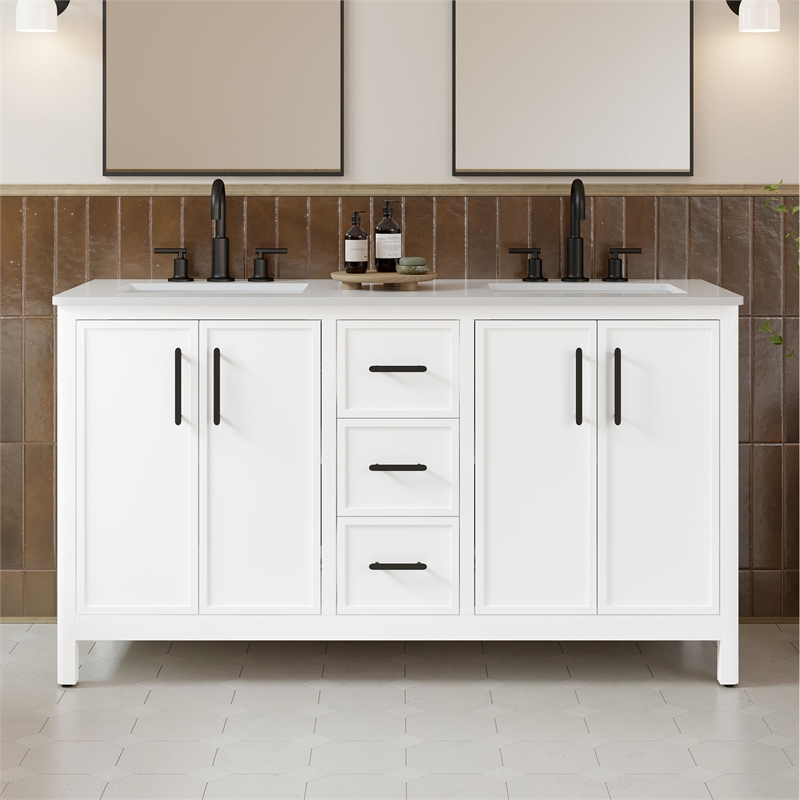 Solas 60 in. Bathroom Vanity in Pure White with White Countertop