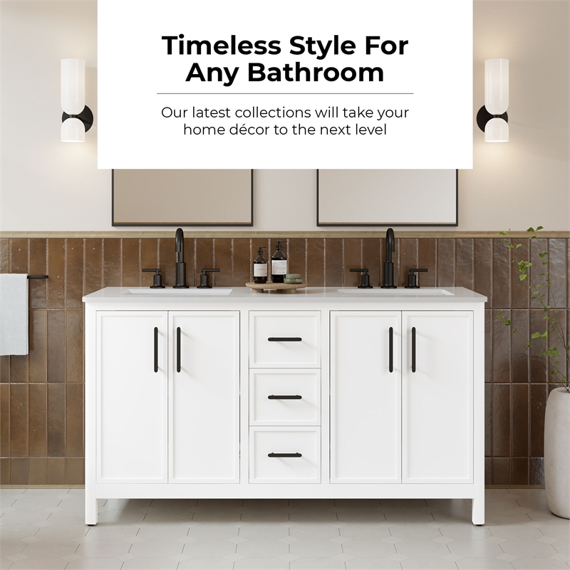 Solas 60 in. Bathroom Vanity in Pure White with White Countertop