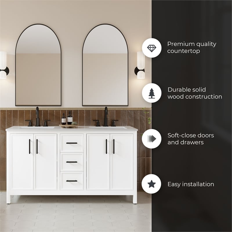 Solas 60 in. Bathroom Vanity in Pure White with White Countertop