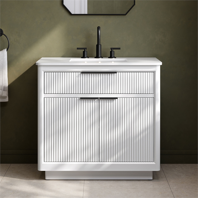 Xander 36 in. Pure White Bathroom Vanity with Matte Black Hardware