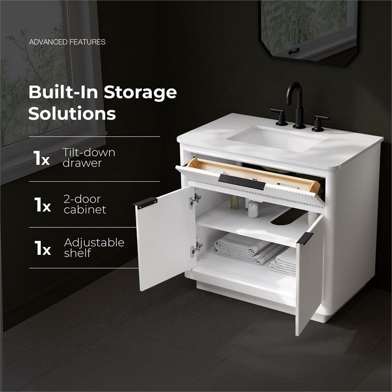 Xander 36 in. Pure White Bathroom Vanity with Matte Black Hardware
