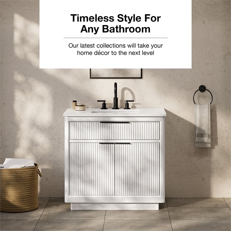 Xander 36 in. Pure White Bathroom Vanity with Matte Black Hardware