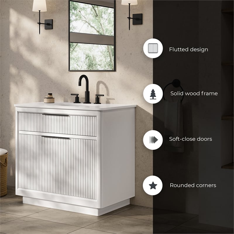 Xander 36 in. Pure White Bathroom Vanity with Matte Black Hardware