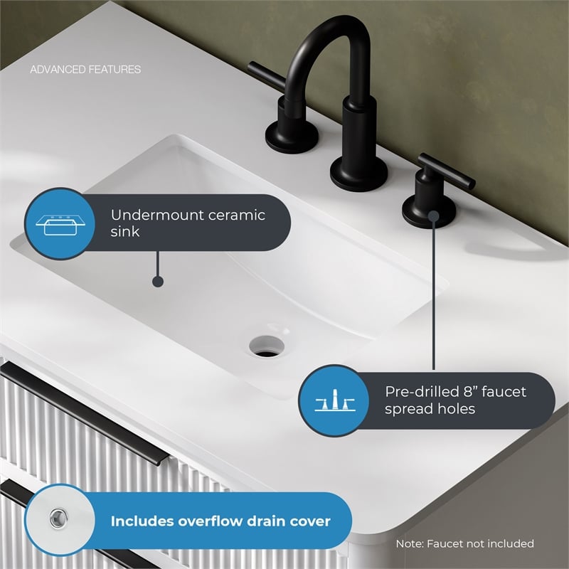 Xander 36 in. Pure White Bathroom Vanity with Matte Black Hardware