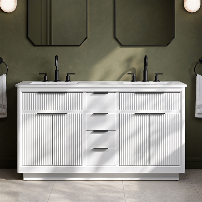 Xander 60 in. Pure White Bathroom Vanity with Matte Black Hardware