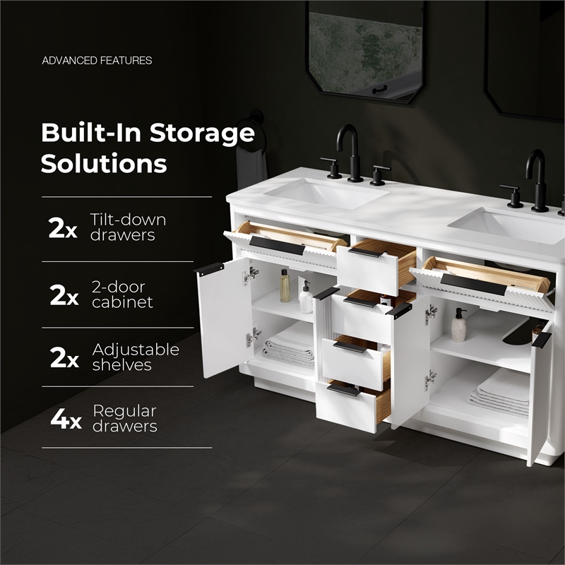 Xander 60 in. Pure White Bathroom Vanity with Matte Black Hardware