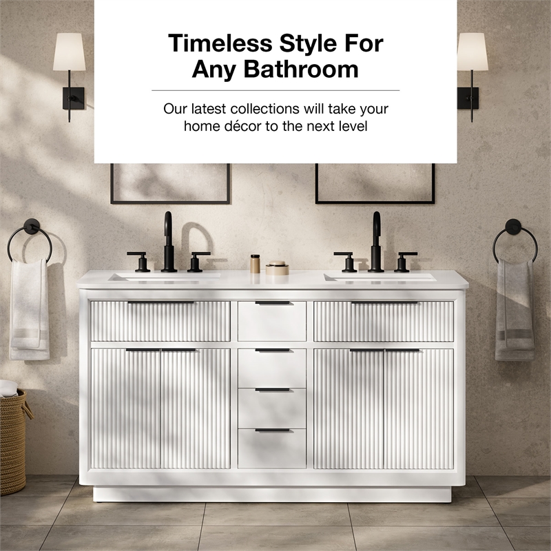 Xander 60 in. Pure White Bathroom Vanity with Matte Black Hardware
