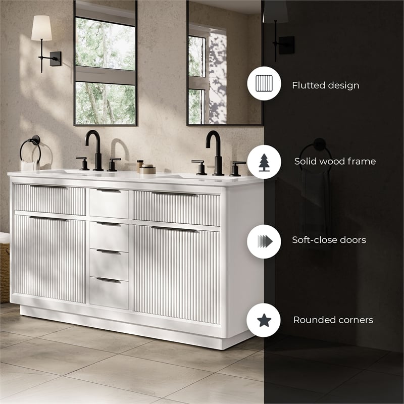 Xander 60 in. Pure White Bathroom Vanity with Matte Black Hardware