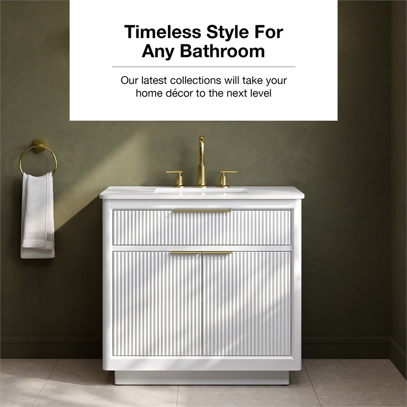 Xander 36 in. Pure White Bathroom Vanity with Brushed Gold Hardware