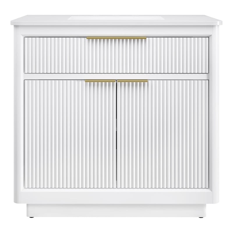 Xander 36 in. Pure White Bathroom Vanity with Brushed Gold Hardware