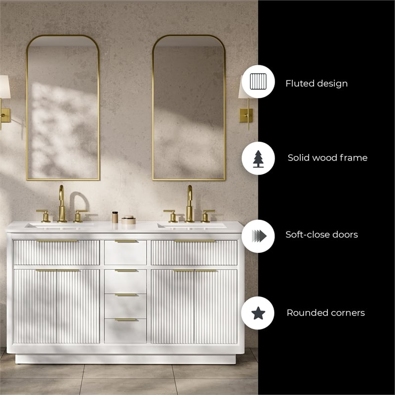 Xander 60 in. Pure White Bathroom Vanity with Brushed Gold Hardware