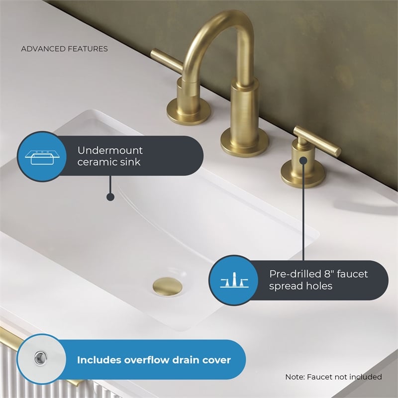 Xander 60 in. Pure White Bathroom Vanity with Brushed Gold Hardware