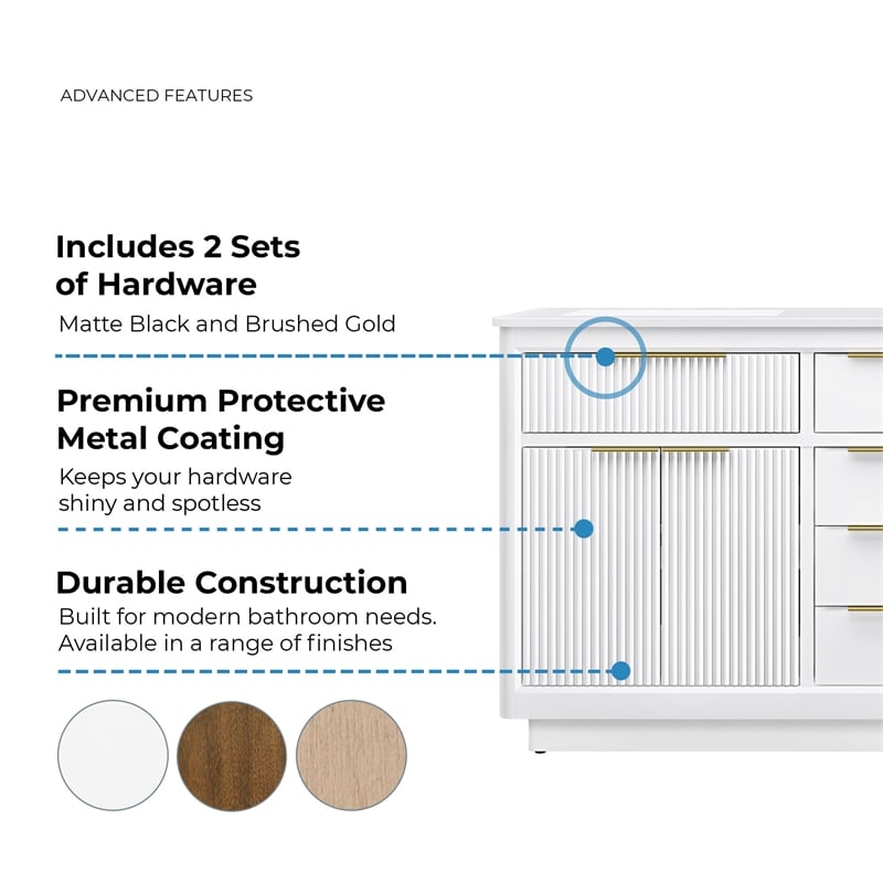 Xander 60 in. Pure White Bathroom Vanity with Brushed Gold Hardware
