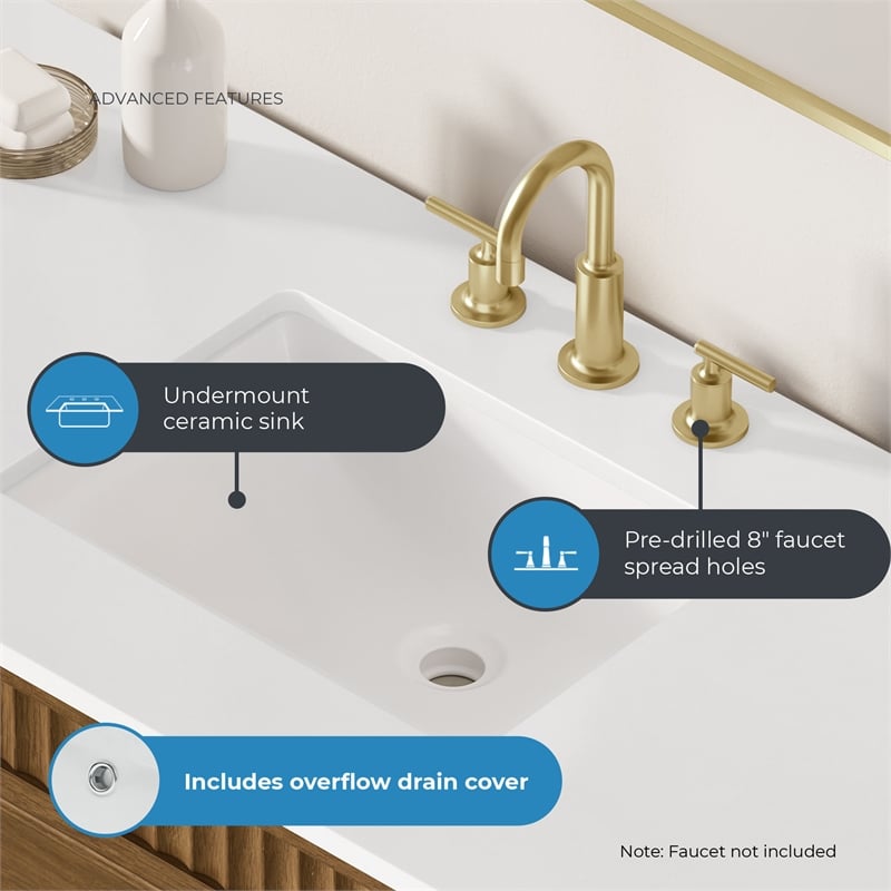 OVE Juliette 48 in. Warm Walnut Bathroom Vanity with White Quartz Brushed Gold