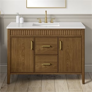 OVE Juliette 48 in. Warm Walnut Bathroom Vanity with White Quartz Brushed Gold
