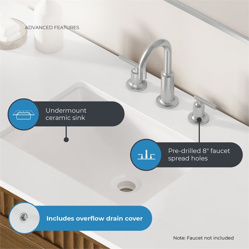 OVE Juliette 48 in. Warm Walnut Bathroom Vanity with White Quartz Brushed Nickel