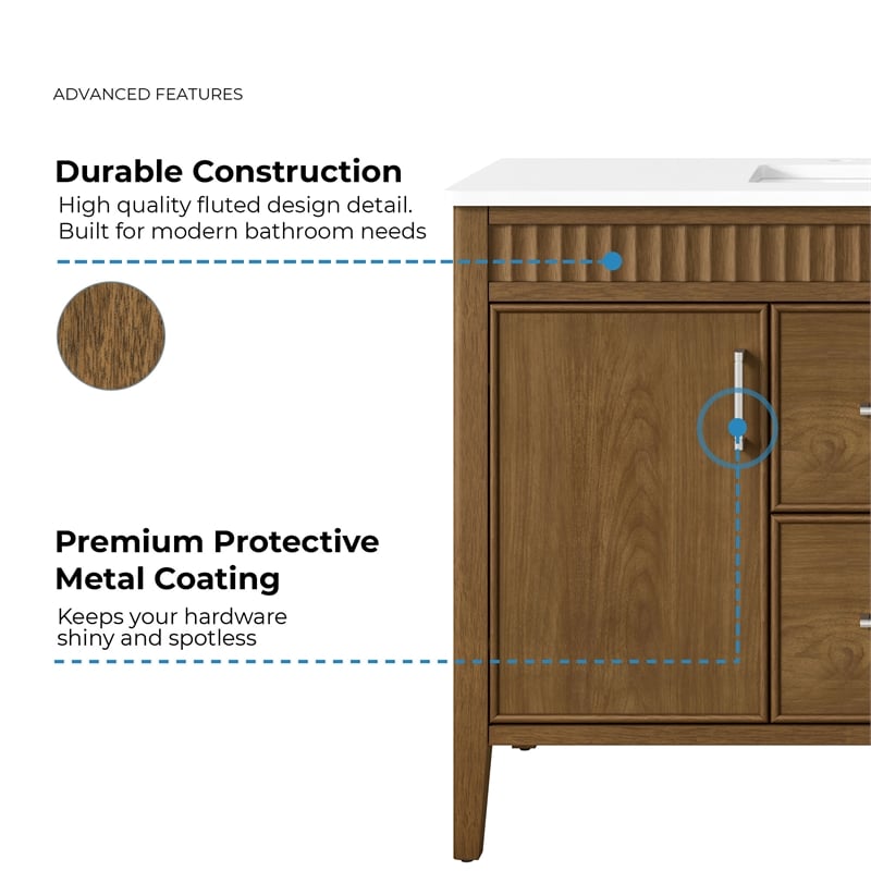 OVE Juliette 48 in. Warm Walnut Bathroom Vanity with White Quartz Brushed Nickel