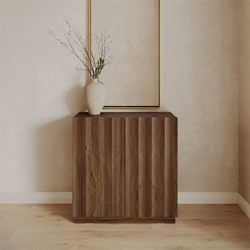 OVE Albert 31 in. Modern Fluted Accent Cabinet in Warm Walnut