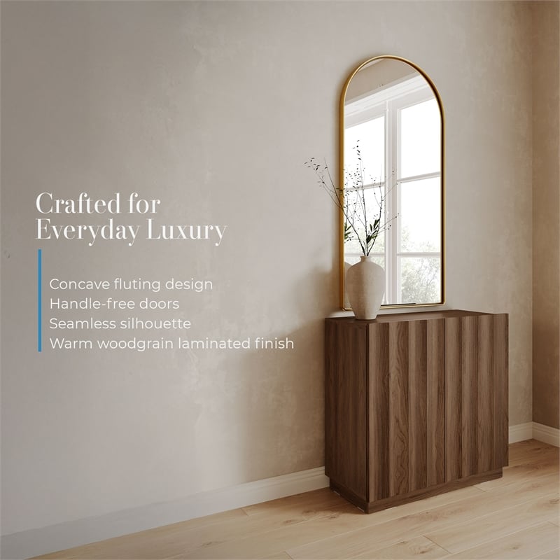 OVE Albert 31 in. Modern Fluted Accent Cabinet in Warm Walnut