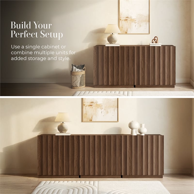 OVE Albert 31 in. Modern Fluted Accent Cabinet in Warm Walnut