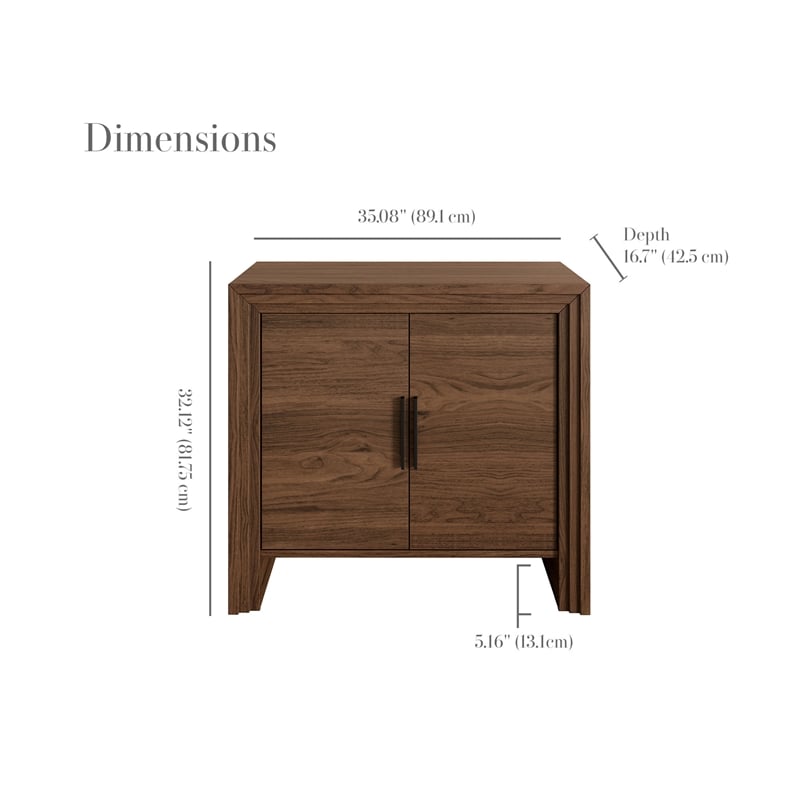 OVE Jenna 35 in. Modern Fluted Accent Cabinet in Warm Walnut with Matte Black Hardware