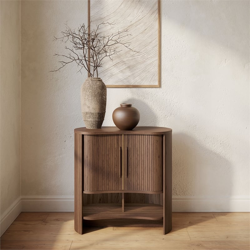 OVE Sarah 32 in. Modern Accent Cabinet in Warm Walnut with Wood Hardware