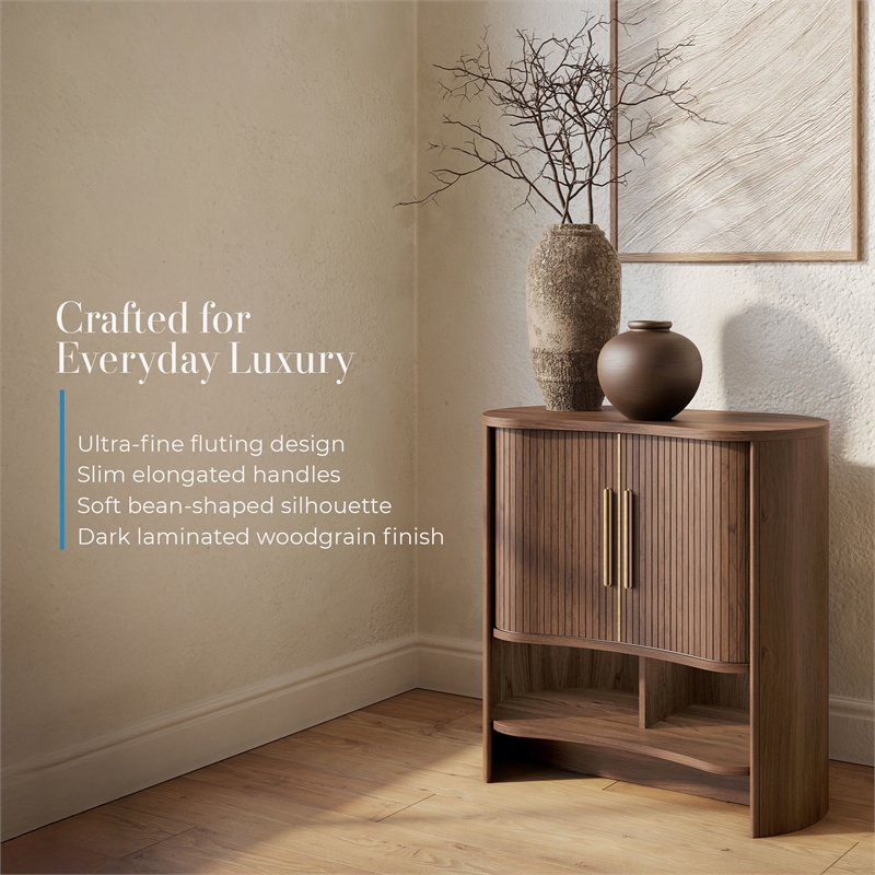 OVE Sarah 32 in. Modern Accent Cabinet in Warm Walnut with Brushed Gold Hardware