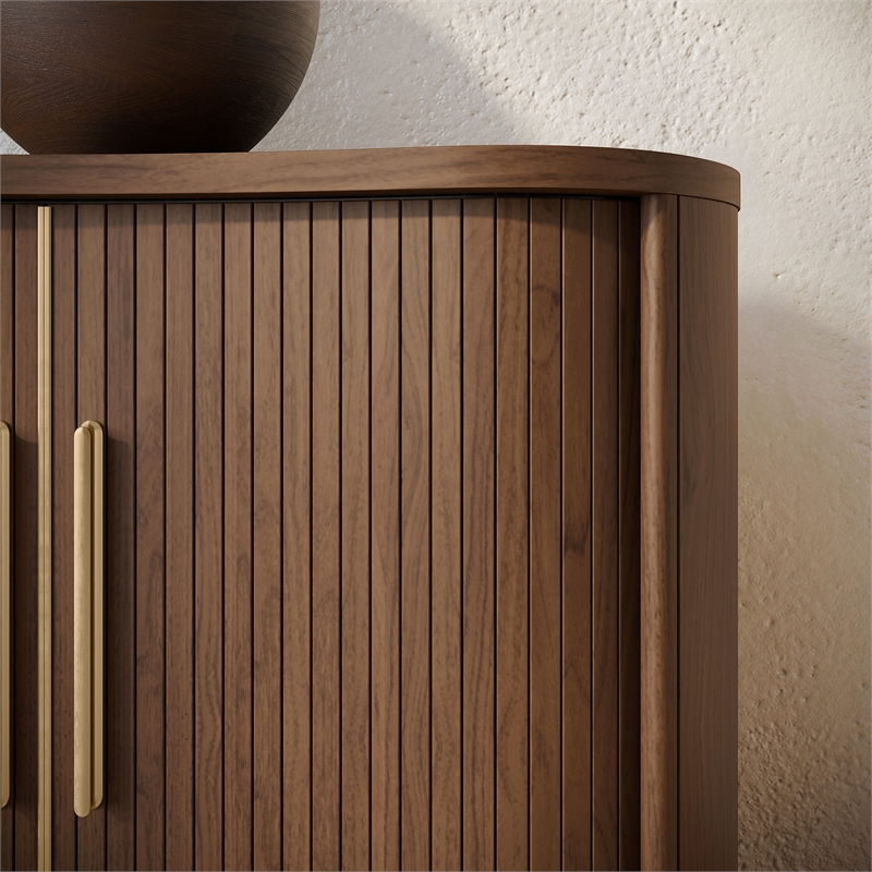OVE Sarah 32 in. Modern Accent Cabinet in Warm Walnut with Brushed Gold Hardware