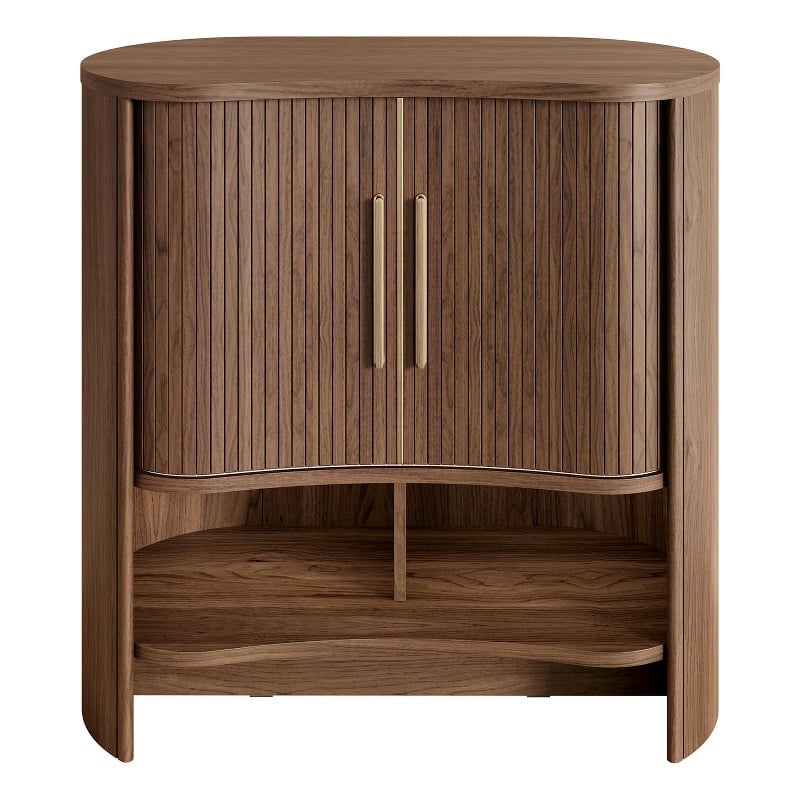 OVE Sarah 32 in. Modern Accent Cabinet in Warm Walnut with Brushed Gold Hardware