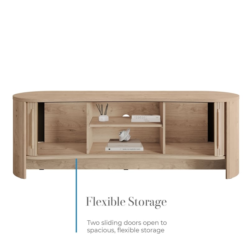 OVE Sarah 59 in. Media Console in Light Oak with Wood Hardware
