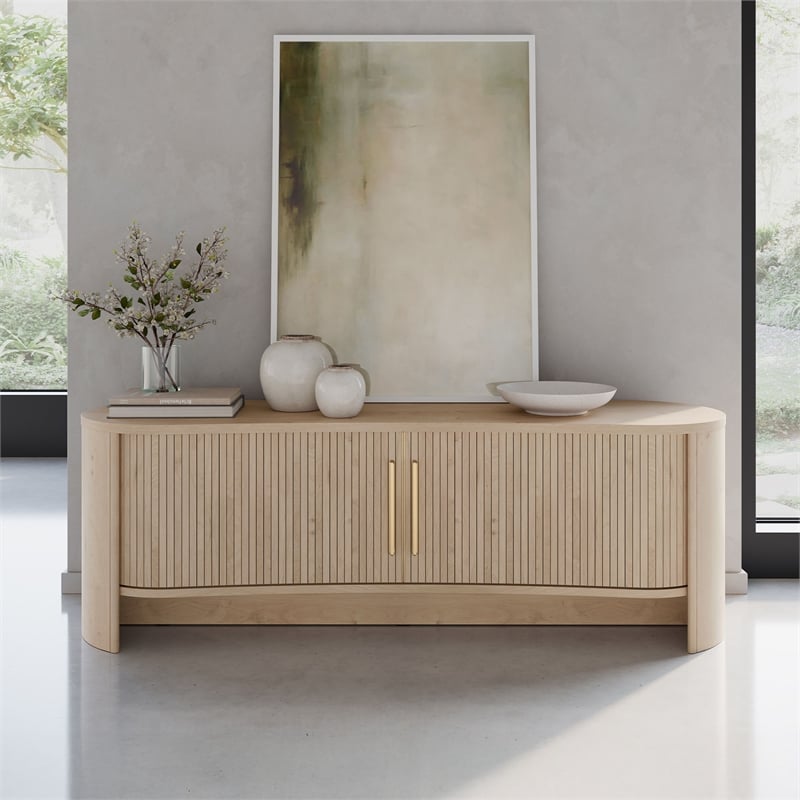 OVE Sarah 59 in. Modern Media Console in Light Oak with Brushed Gold Hardware
