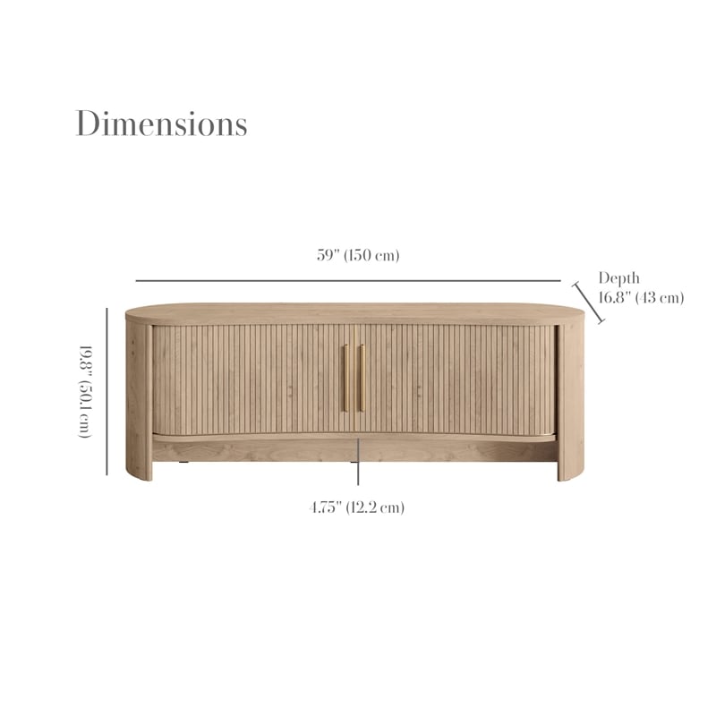 OVE Sarah 59 in. Modern Media Console in Light Oak with Brushed Gold Hardware
